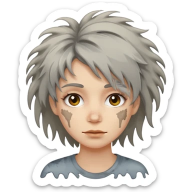 very dirty looking homeless woman very very dirty and smelly looking face only, not old with grey smudges everywhere and messy hair and lots of stains on face ugly,  sticker