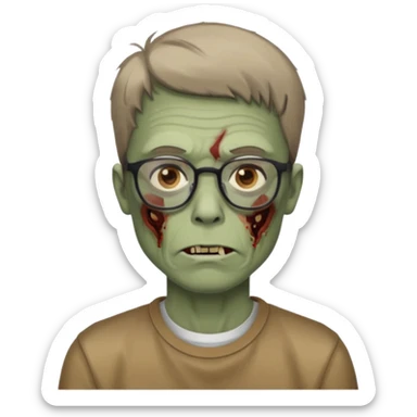 zumbi masculino, óculos fino, cabelo baixo sticker