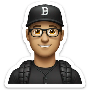 White Man in a black baseball cap with a curved brim wearing glasses. sticker