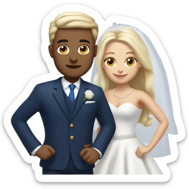 Puerto rican beard short hair with blue hat and navy blue suit getting Married with blond long hair girl with white  wedding dress  sticker