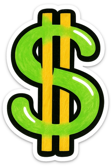 dollar sign, minimalistic, green gold and white color scheme, clean lines sticker