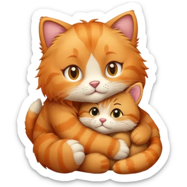 I want a female orange tabby cat snuggling with her favorite teddy bear sticker