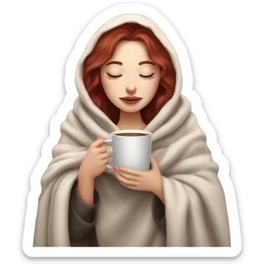 pale burgundy haired girl inside a blanket sipping coffee eyes closed sticker