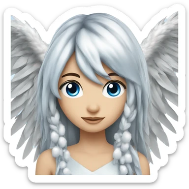 big wings, silver, feather, icy ,snowflake, Beautiful, fairy, long hair, blue eyes sticker
