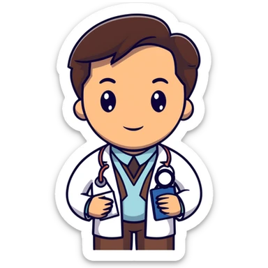 professional mature male doctor around 60 with stethoscope and white coat, dark brown hair, cinnamon skin tone, medium-dark complexion sticker