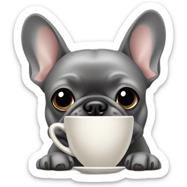 grey frenchie drinking coffee sticker