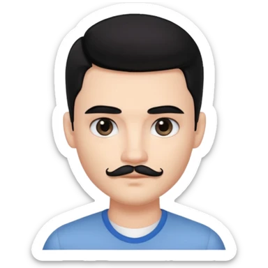 pretty handsome bratz man, with black hair and Little square mustache with black black black  eyes,  short dar, pale skin, defined jawlines sticker