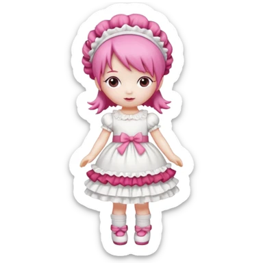 Isolated detaile illustration incredibly raspberry torte doll figurine full body with pink hair and a raspberry hairband sticker
