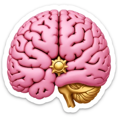 A pink brain with elegant golden details and accents. In the center of the brain, there's a clean, empty space or hollow area, as if a part is carved out. sticker