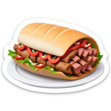 Cinematic Realistic Doner Kebab Dish Emoji, showcasing succulent, spiced meat shaved from a rotating spit rendered with lifelike detail and dynamic, appetizing lighting. sticker