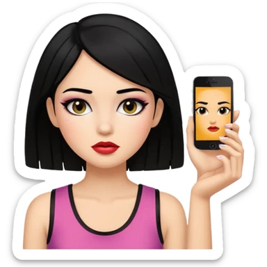 girl In Sleeveless, black hair, funky. sticker