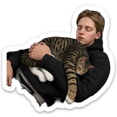 sleeping boy with cat hoodie sticker