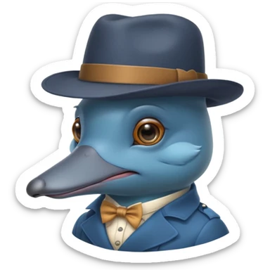 cute blue platypus with a detective hat and monocle on his eye, no  hands, looks like a platypus but blue sticker