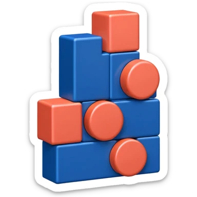 Modern minimal emoji: building blocks + connection flows + gear. Deep blue and coral colors. Professional no-code expert signature. Geometric clean style. sticker