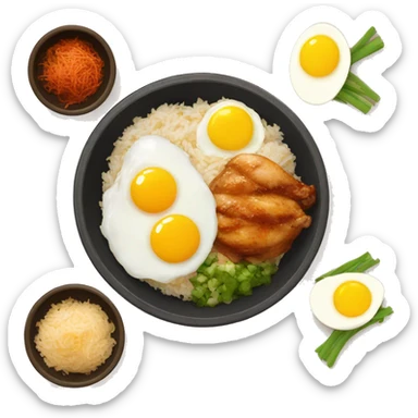 chicken thigh rice bowl with two eggs sticker