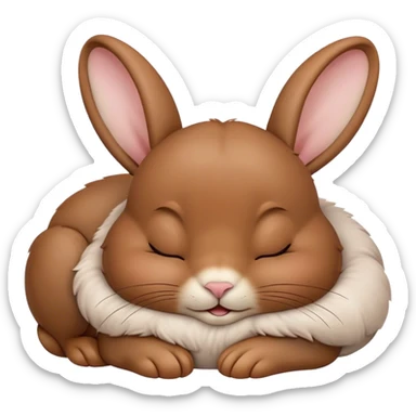 Meme-Worthy Cute Sleeping Brown Rabbit Portrait Emoji, Head resting peacefully with a contented smile, showcasing a delightfully sturdy build and a luxuriously soft brown fur, eyes shut in a serene nap, Simplified yet hilariously adorable features, highly detailed, glowing with a soft, drowsy light, high shine, relaxed and utterly lovable, stylized with an air of playful laziness, bright and heartwarming, soft glowing outline, capturing the essence of a comically sleepy bunny, so meme-worthy it feels like it could instantly become the next viral sensation of adorable slumber! sticker