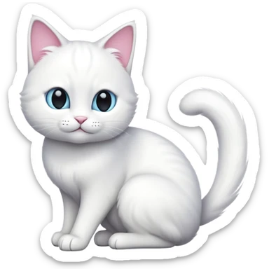 cinematic-[white cat]-realistic-full-body-sitting-emoji,-tail-curled-playfully-around-its-paws,-head-tilted-dramatically,-sleek-[white]-fur,-simplified-yet-realistic-focused-features,-highly-detailed,-glowing-with-an-almost-sarcastic-glow sticker