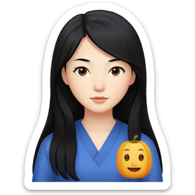 Que sea una mujer blanca pelo negro y largo y medio achinada sticker