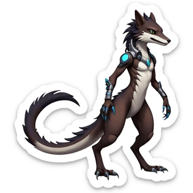 badass elegant wild beautiful natural badass futuristic epic exotic anthro modern furry cyborg-sergal-vernid-creature, full body, dark-brown-black-gradient pretty hair, with a long tufted tail, aesthetic, art by LiLaiRa, art by art by Falvie sticker