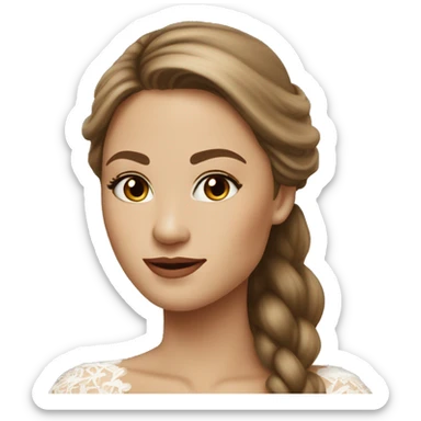 Beautiful woman with long straight light brown hair wearing a long sleeved laced wedding dress sticker