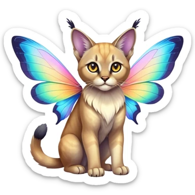 Colorful Neon exotic ethereal iridescent tropical shiny Fantasy-Siamese-Bobcat-Caracal-Moth-Scottish-Fold-feline-Fakémon-feline-hybrid (full body) sticker