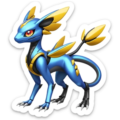 Modern Futuristic Cyber-Meloetta-Greymon-Inteleon-Greninja-Pokémon-Digimon-Fakémon-fusion-hybrid-creature sticker