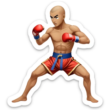 Cinematic Realistic Traditional Muay Thai Emoji, depicted as an intense dynamic martial arts scene featuring a fighter in traditional Muay Thai stance and attire, rendered with rich textures and energetic dramatic lighting that captures the sport's raw power. sticker