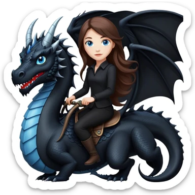 Me, a white female with long brown hair and blue eyes, wearing nothing but black clothes, and riding a VERY BLACK dragon with HINTS of RED, to your work sticker