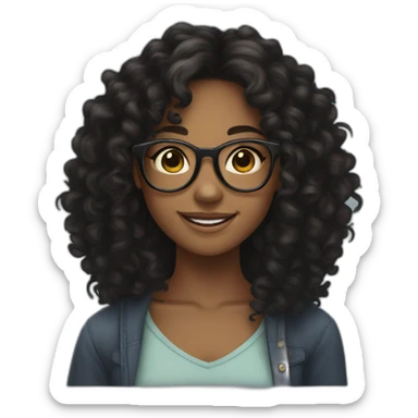 smiling black teenager girl with long black curly hair and round glasses sticker