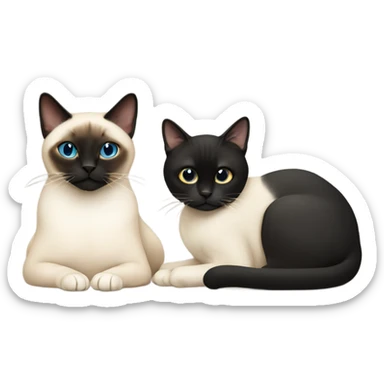 A thin Siamese cat and a chubby black cat sitting together sticker