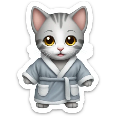 A baby kitten with a grey bathrobe on sticker