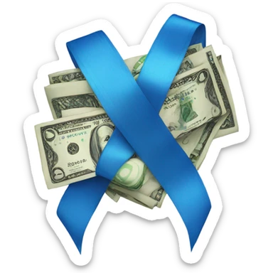 Money with a blue ribbon sticker