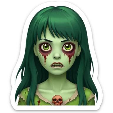 mulher verde zumbi cabelos longos pretos e franja sticker