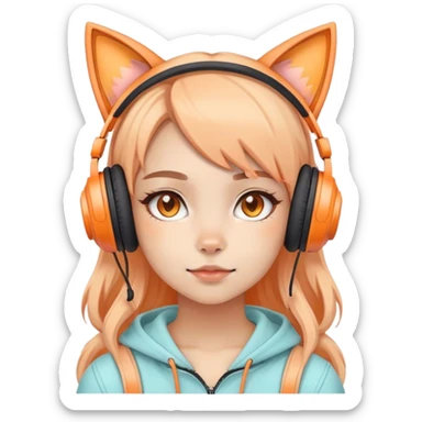 Girl with pastel orange gaming headset that has cat ears  sticker
