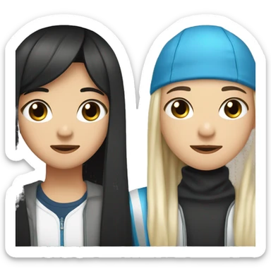 asian teenage boy with black  hair with ear piercings and white teenage girl with long blonde straight hair and blue eyes kissing  sticker