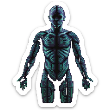 Human body silhouette with digital 3D scanning grid lines covering it, futuristic body scan sticker