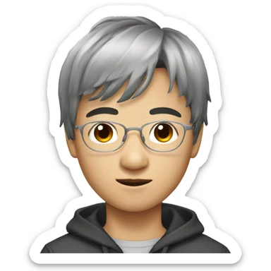 young chinese male, silver glasses, bangs haircut sticker