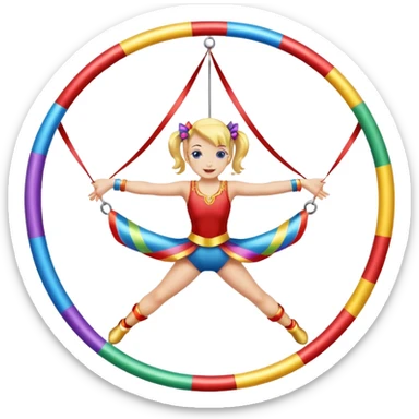A metallic acrobat hoop decorated with ribbons, perfect for aerial stunts inside the circus tent. sticker