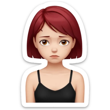 generate a pretty fair bratz girl with short dark red hair looking sad . Wearing a black cami sticker