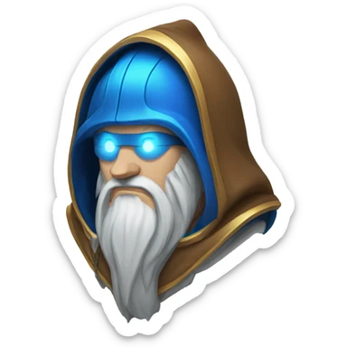 The god Odin with a hood, white beard and right eye glowing blue sticker