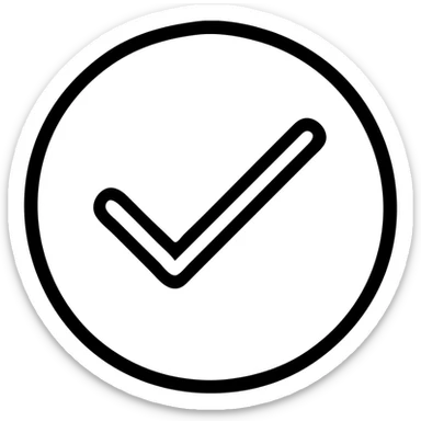 black checkmark in a black circle, minimal, no text sticker