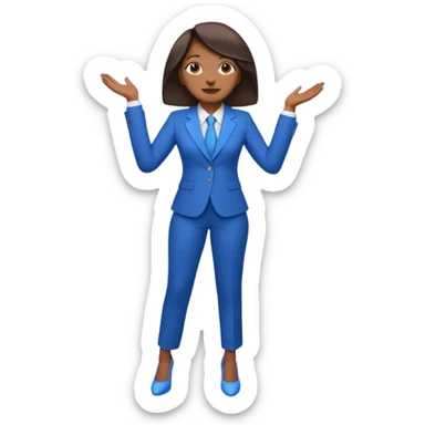 black woman in a blue smart suit and shoes, standing with hands by her side, looking upwards, emoji style sticker