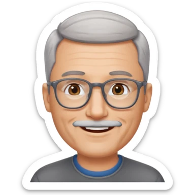 54 year old man, short shaved grey hair, full short shaved beard stuble, glasses sticker