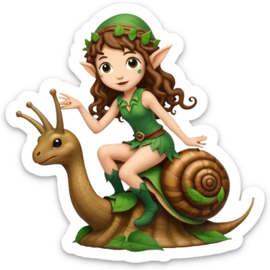 tiny forest elf long curly brown hair tattoos riding snail sticker