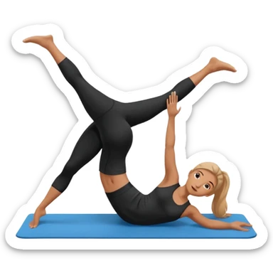 generate a pretty woman in black gym clothes doing pilates on a blue mat  sticker