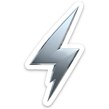 A lightning bolt emoji made of polished silver chrome, sharp yet rounded edges, glossy metallic surface, soft reflections, minimal futuristic design, iOS emoji style, centered, clean white background sticker