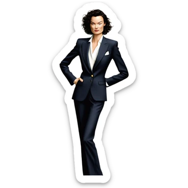 Shalom Harlow wearing a Ralph Lauren suit sticker