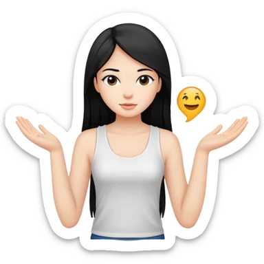 a pretty bratz fair girl with long straight black hair  with a white tank top sticker