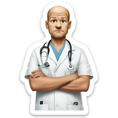 olaf scholz photorealistic as a nurse looking worried about his future sticker