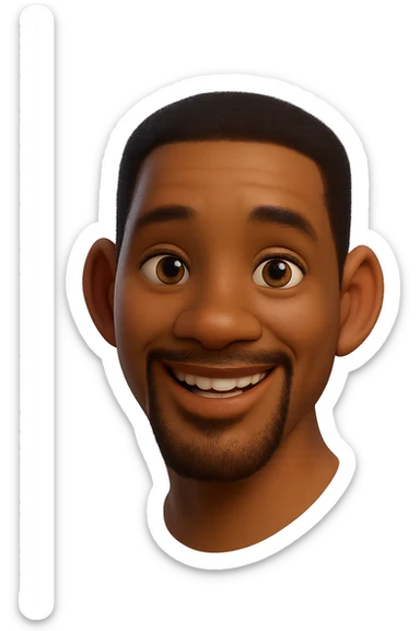 Redraw this character in a 3D Disney Pixar animation style with realistic lighting, soft textures, and expressive features. Keep the short black hair, brown eyes, and goatee. Make it look like a Disney Pixar character with a transparent background. sticker